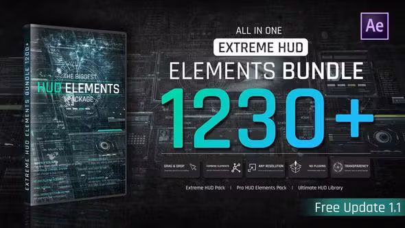 Extreme HUD Elements Bundle 1200+ для After Effects