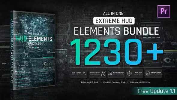 Extreme HUD Elements Bundle 1200+ для Premiere Pro