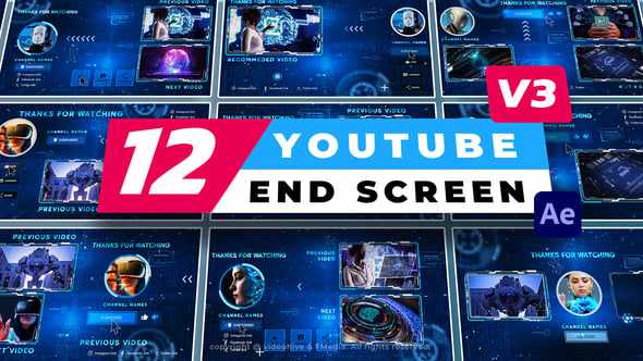 12 YouTube End Screen V3 - шаблон для After Effects