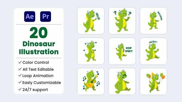Cute Dinosaur Illustration для After Effects